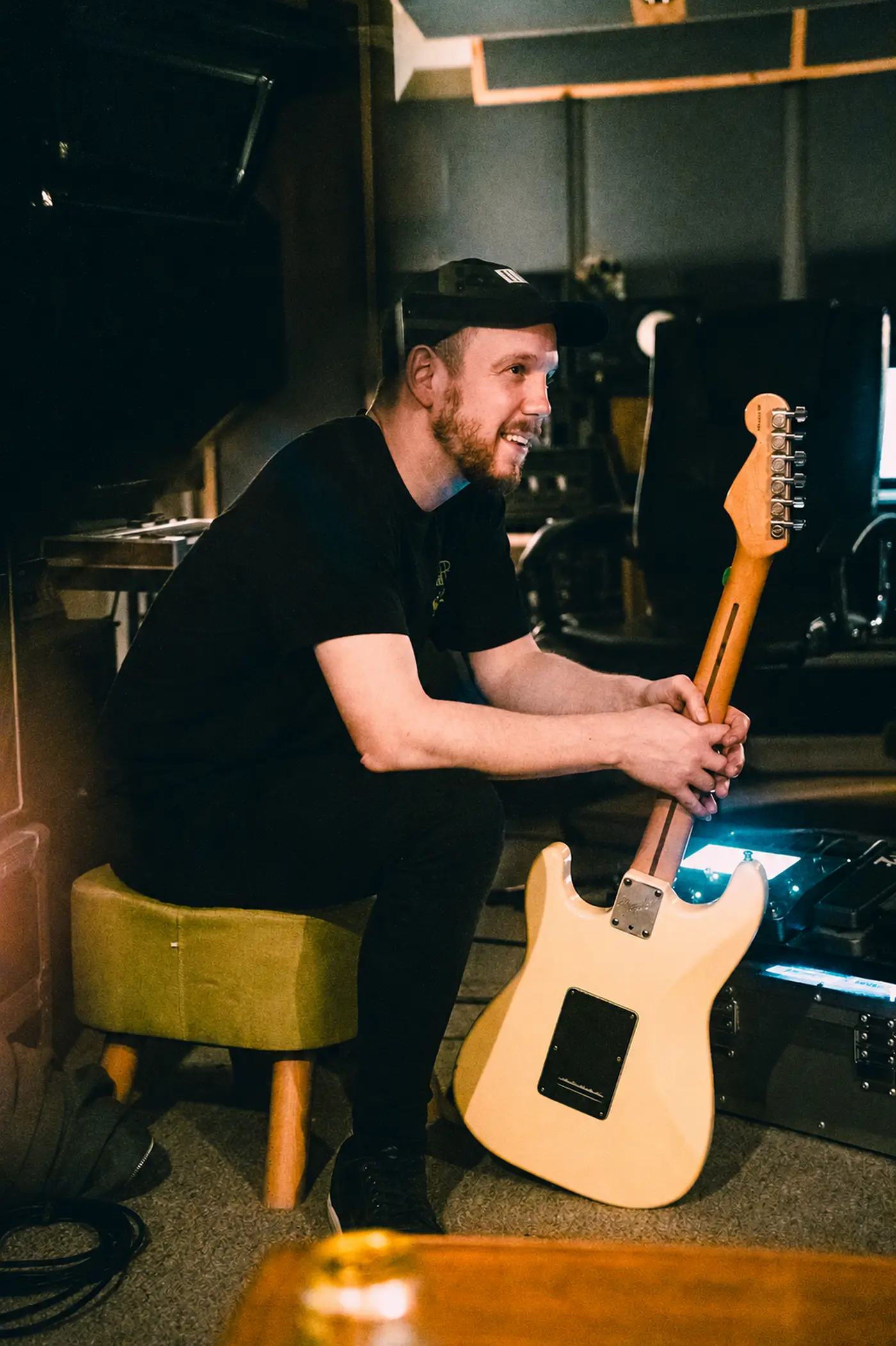 Ed with his guitar in the studio